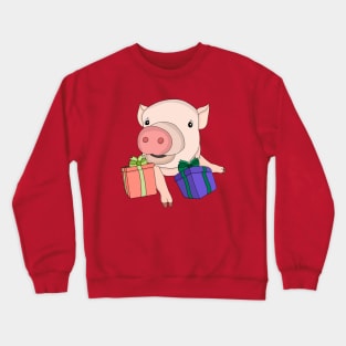 Pig Playing with Gift Boxes Crewneck Sweatshirt